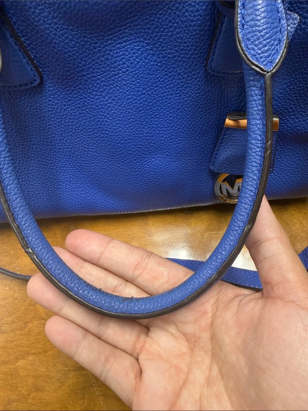 Michael Kors Cobalt Blue Pebbled Leather Satchel with Crossbody Strap